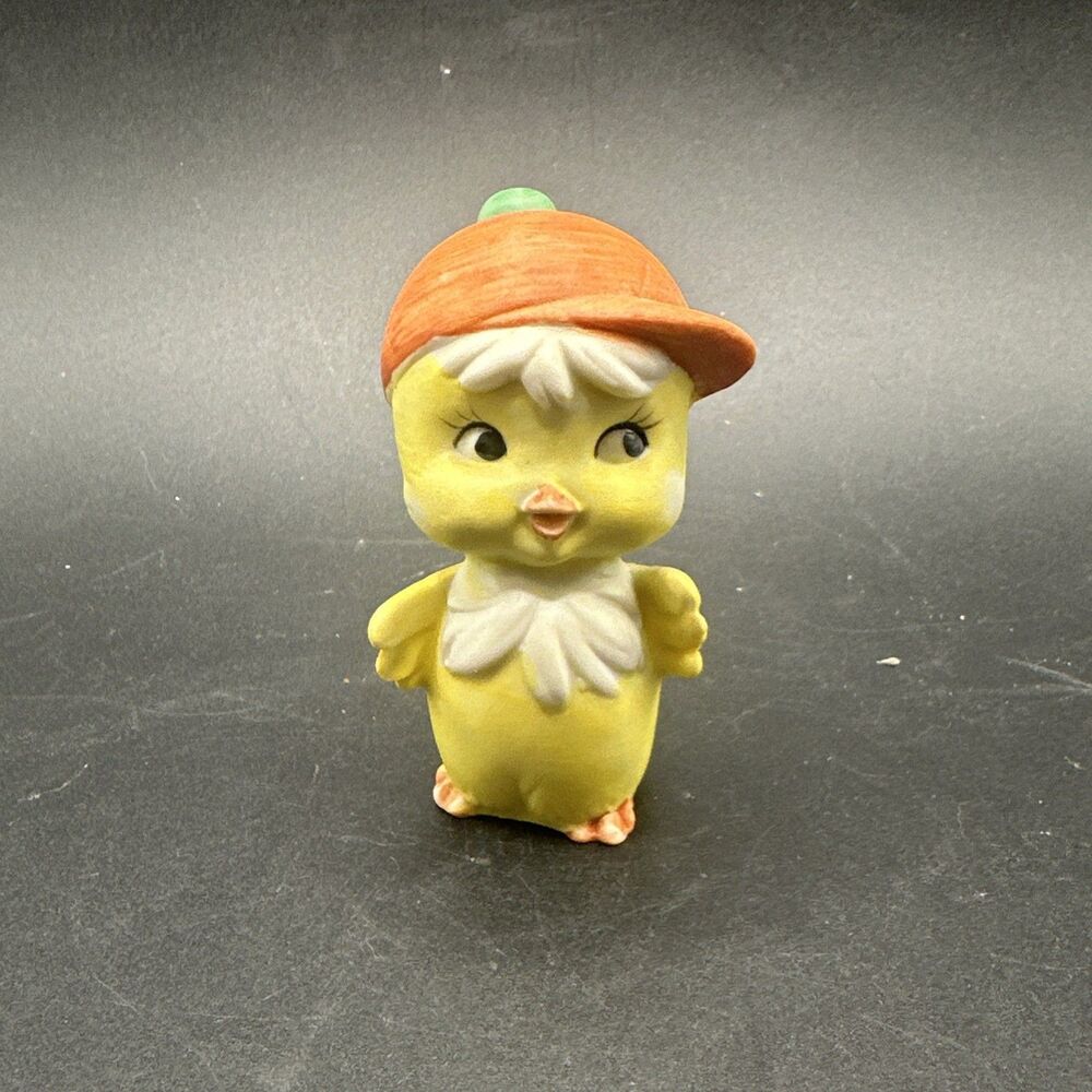 Vintage LEFTON China Miniature Chick With Hat Easter Spring Decor 3"